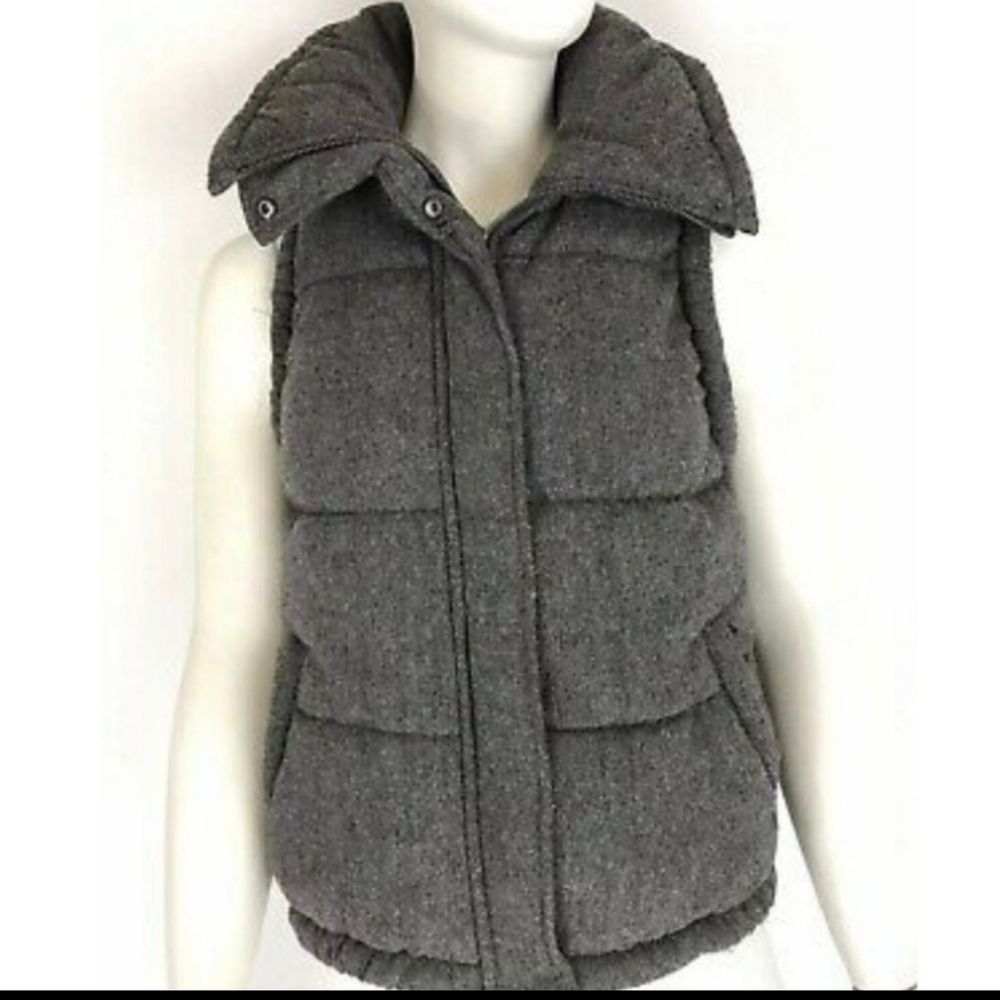 *EUC-Gray Wool Blend Tweed Zip-Up Sleeveless Puffer Vest Size Medium